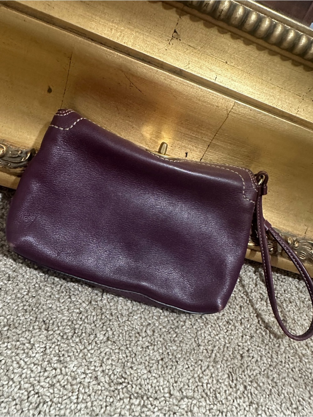 Authentic Coach Purple Wristlet Clutch With Gold Hardware